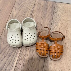 CROCS Kids Cream Clogs and Tan Sandals